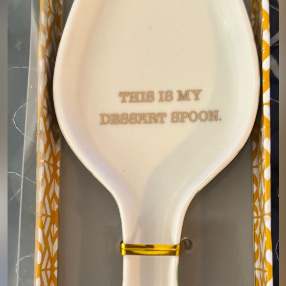 White ceramic”this is my dessert” Spoon rest with Gold Accent New🎁